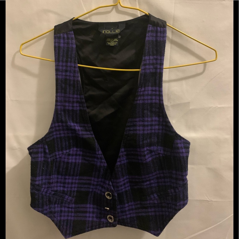 Edgy black and purple plaid vest